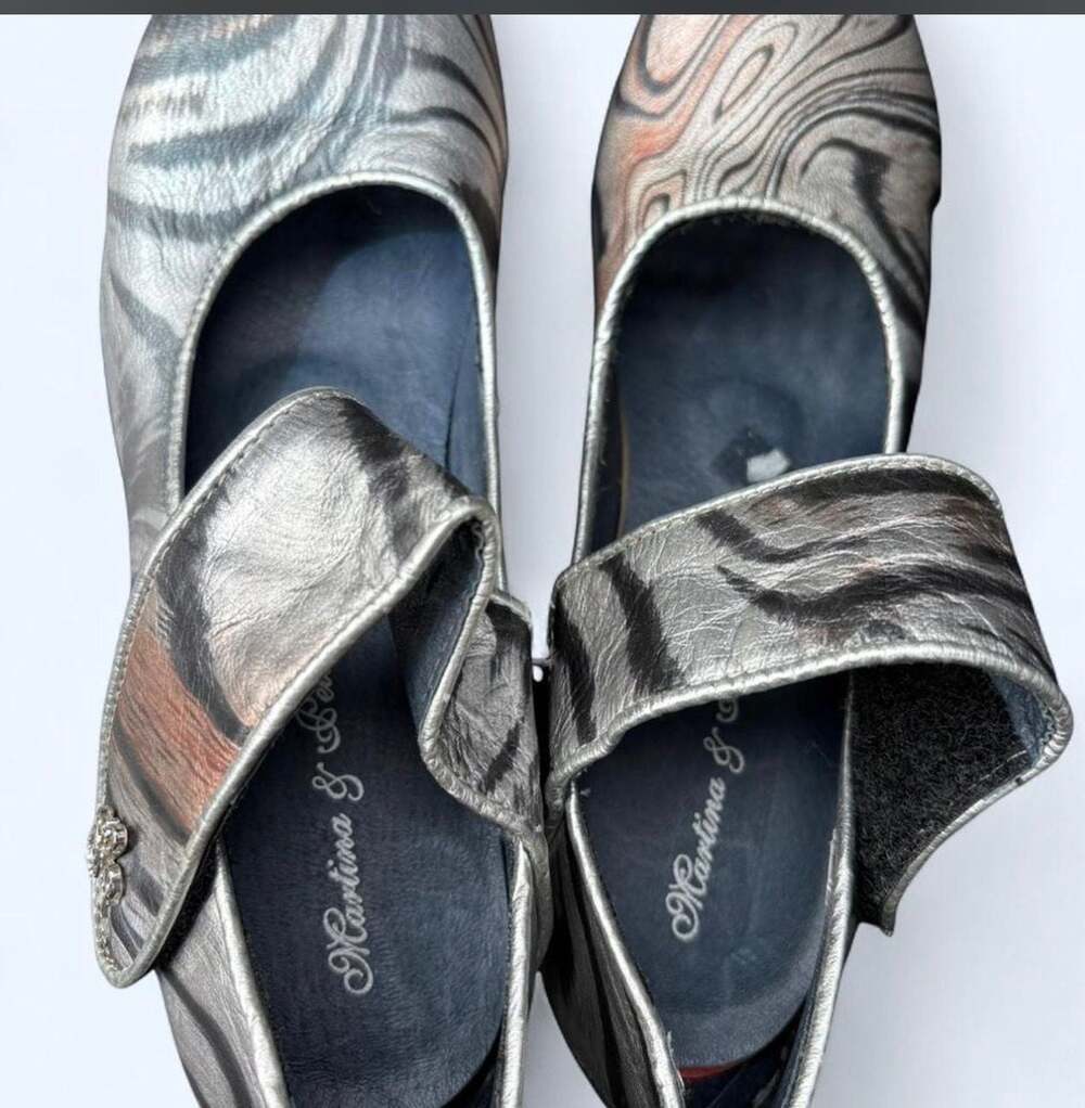 Martina & Co Metallic Marbled Mary Jane Chunky Heels Size 38 - Picture 5 of 5